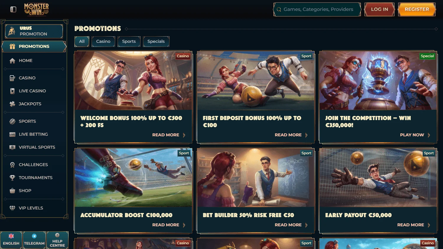 Monsterwin Casino desktop promotions area