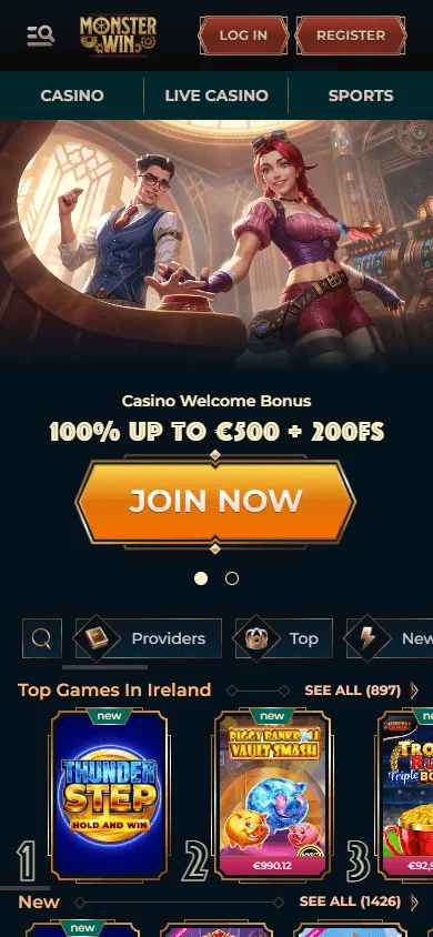 Monsterwin Casino mobile browser home screen